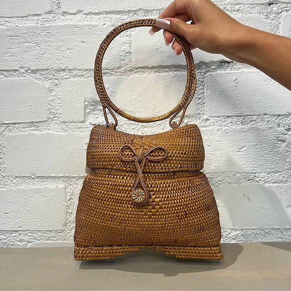 Bali Chic Rattan Round Handle Purse - Picture 1 of 4